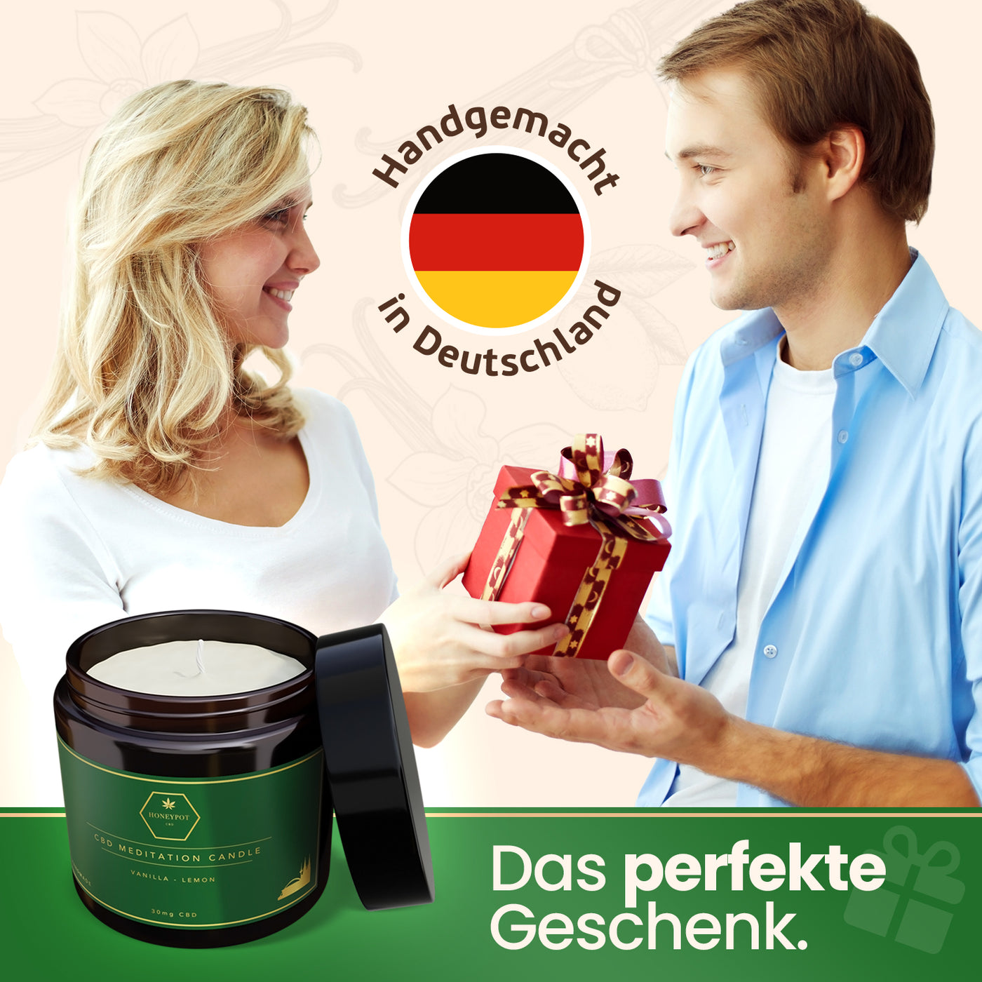 Handgegossene CBD Duftkerze - Vanille x Zitrone